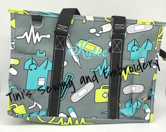 Nurse Pattern Utility Tote, Tote Bag perfect every Day Tote , Nurse Bag , Nurse Zippered Organizer Tote