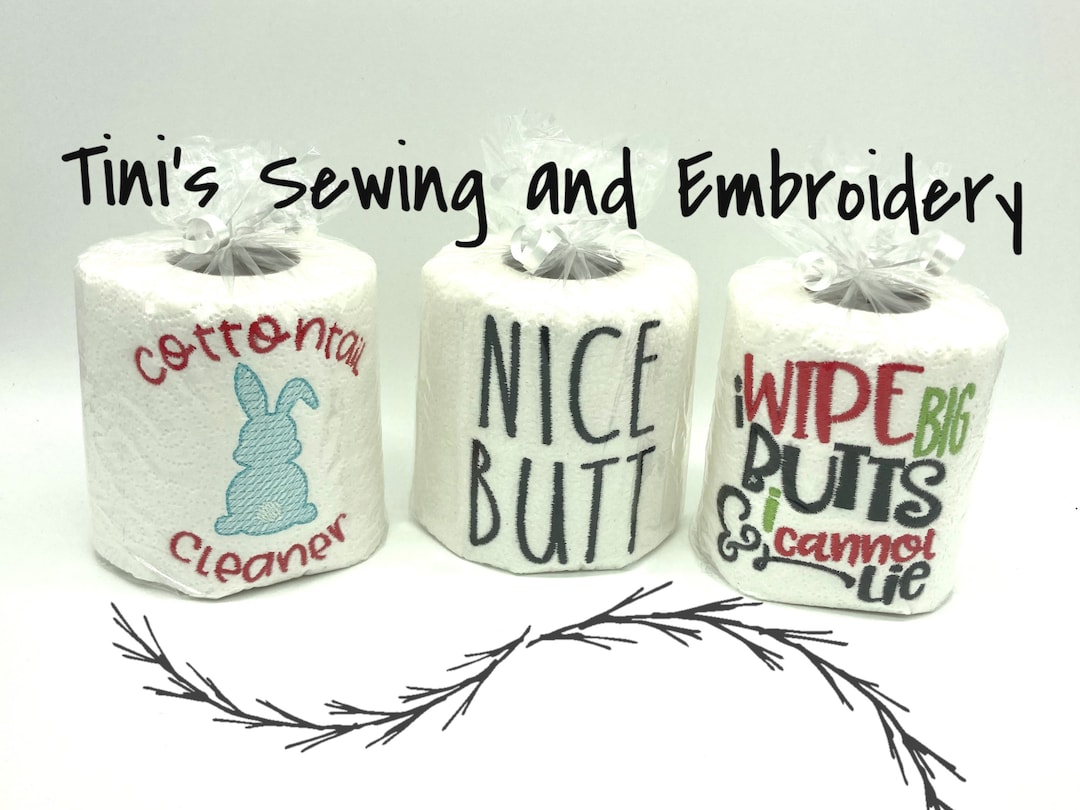Embroidered Toilet Paper Gag Gift, Butt Wips, Funny Easter Gift, White