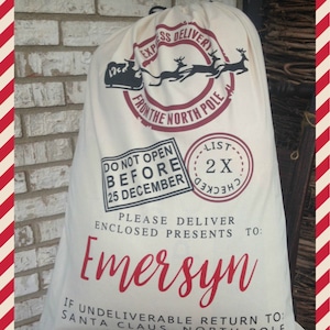 Christmas Gift Santa Sack, Personalized Christmas Santa Sack, Large Canvas Gift Bag