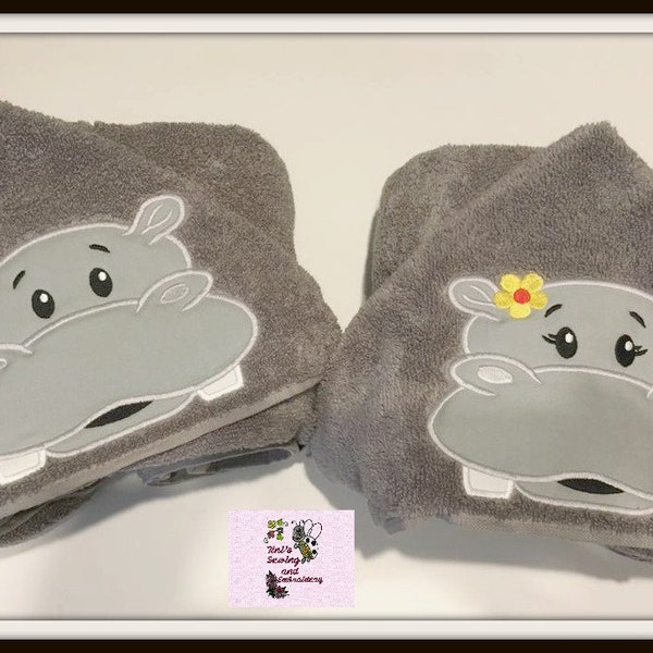 Fiona Hippo Hooded Bath Towel , Beach Cover Up, Beach Towel, Pool Cover Up, Child Hooded Towel