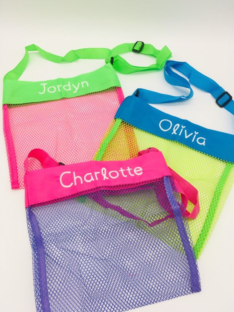 Child Size Personalized Shell Bag, Seashell Mesh Bag, 13 colors available, Mesh Bag, Shell Mesh Bag, Party Favor Bag Ready to personalize image 4
