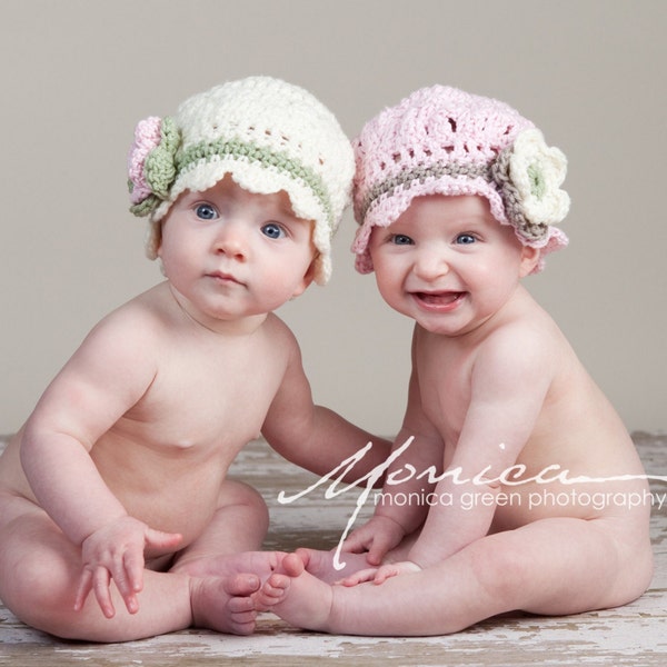 Crochet hat for baby with flower (Olivia), great photography prop