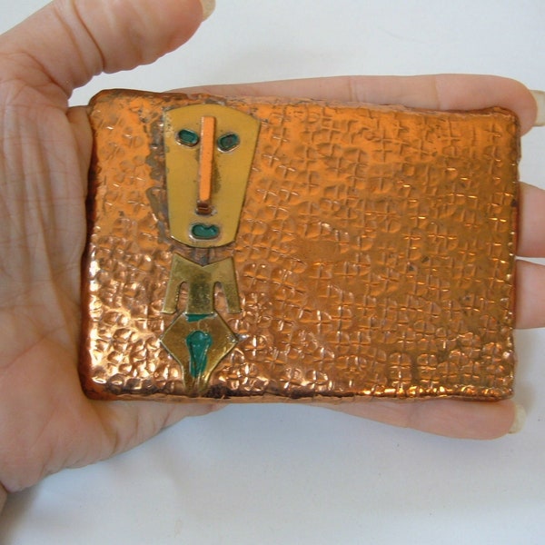 Vintage Betancourt Mexico Hand Hammered Copper Belt buckle Brass Man Picasso Abstract