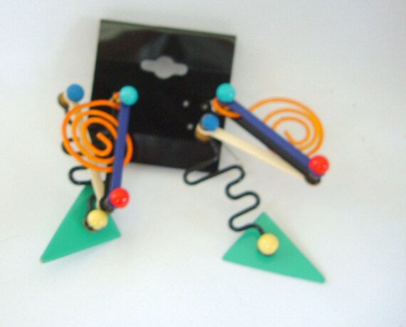 Rare Eve Kaplin Memphis Style Kinetic Earrings Ena