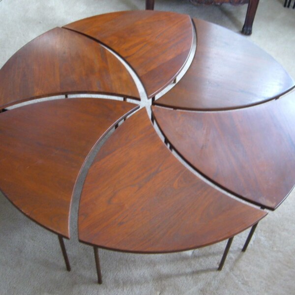 RESERVED FOR LIZ Mid Century Danish Modern Peter Hvidt Teak Wood Brass Coffee Table Convertible Puzzle