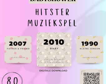 Babyshower Hitster Muziekspel • 80 kaartjes • Nederlands • Digitale download • Afdrukbaar