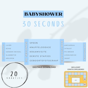 Babyshower 30 Seconds • 20 kaartjes • Nederlands • Digitale download • Afdrukbaar