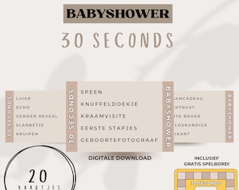Babyshower 30 Seconds • 20 kaartjes • Nederlands • Digitale download • Afdrukbaar