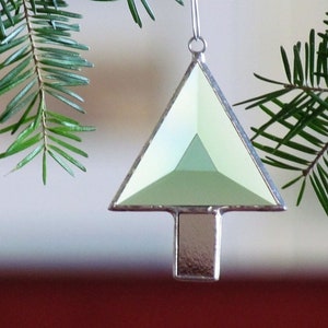 Christmas Tree Ornament Mini Stained Glass Tree Suncatcher, Holiday Gift Idea, Stocking Stuffer, Package Tie On, Gift Boxed, Made in Canada