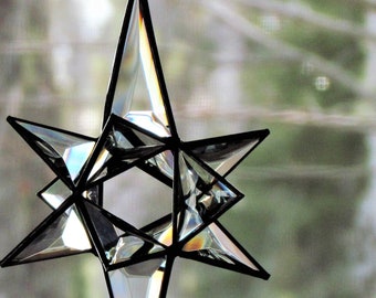 The North Star - Star of Bethlehem - Clear and Black Stained Glass Suncatcher - Morphing Indoor Outdoor Crystal Ornament - Christmas Star