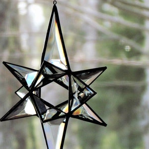 The North Star - Star of Bethlehem - Clear and Black Stained Glass Suncatcher - Morphing Indoor Outdoor Crystal Ornament - Christmas Star