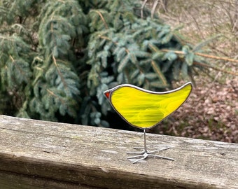 Attrape-soleil oiseau en vitrail jaune, ornement unique en son genre, lumineux et amusant, Idée cadeau Bon rétablissement, fait main au Canada