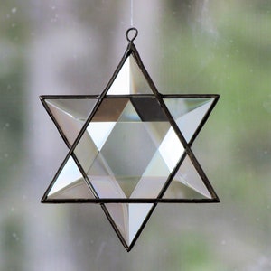 Beveled Stained Glass Star of David Ornament Hanging Geometric Six-Point Star Suncatcher Hanukkah Holiday Decor Made in Canada image 1