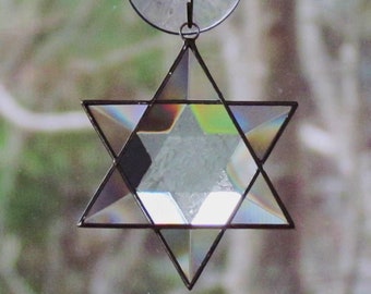 Beveled Stained Glass Star of David Suncatcher: Hanukkah Decor