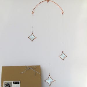 Hanging Mobile - Clear Beveled Stained Glass Crystal and Copper Colored Star Mobile - Sparkling Bright Suncatcher - Handmade in Canada