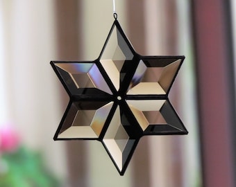 3D Handmade Stained Glass Star Suncatcher - Brown Black Six Point Star Ornament - Indoor Outdoor Glass Garden Art - Handcrafted  in Canada