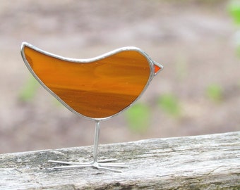 Stained Glass Bird Suncatcher Amber Chick Ornament Yellow Topaz Warm Bright Neutral Bird Lover's Unique Gift Handmade in Canada