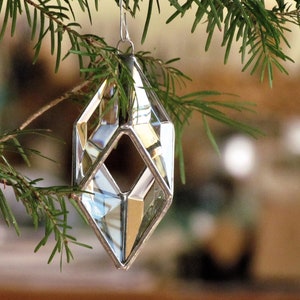 Christmas Tree Ornament - Glass Crystal Chevron Prism - 3D Clear Beveled Stained Glass Suncatcher