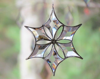 Morphing Star Suncatcher - 3D Glass Crystal Hanging Snowflake Ornament - Fun Playful Mesmerizing Indoor Outdoor Garden Art - Made in Canada