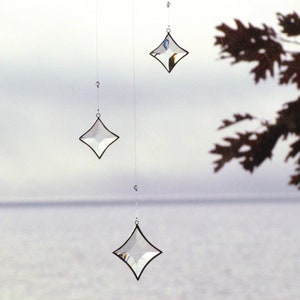 Hanging Mobile - Clear Beveled Stained Glass Crystal and Silver Colored Star Mobile - Sparkling Bright Suncatcher - Handmade in Canada