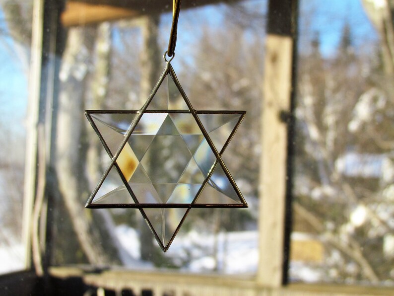 Beveled Stained Glass Star of David Ornament Hanging Geometric Six-Point Star Suncatcher Hanukkah Holiday Decor Made in Canada image 8
