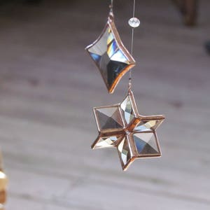 Hanging Geometric Mobile Glass Crystal Copper Handmade Stained Glass Art Mobile image 3