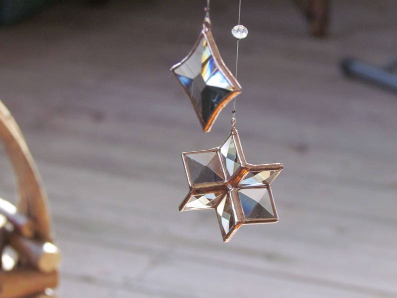 Hanging Geometric Mobile Glass Crystal Copper Handmade Stained Glass Art Mobile image 3