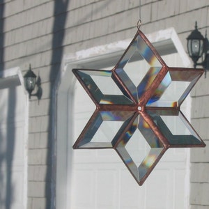 Morphing Star Suncatcher, 3D Clear and Copper Toned Beveled Stained Glass Ornament, Indoor Outdoor Garden Art, Handcrafted in Canada image 2