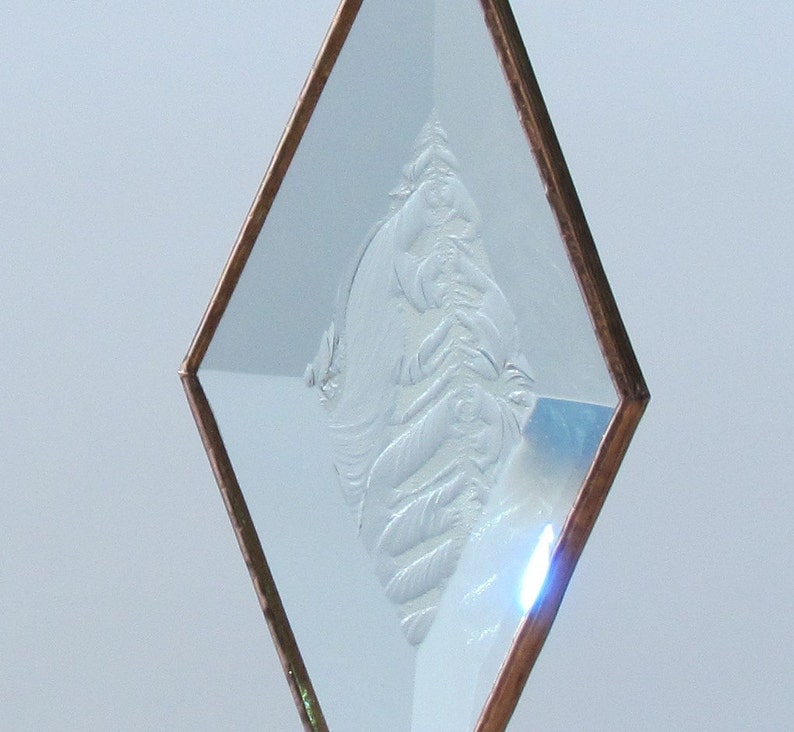 Clear and Copper Frosty Diamond Shaped Beveled Stained Glass Suncatcher Ornament Made in Canada image 3