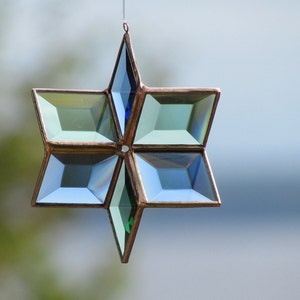 3D Stained Glass Star Blue Green Copper Suncatcher Handcrafted in Canada zdjęcie 4