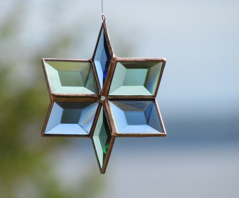 3D Stained Glass Star Blue Green Copper Suncatcher Handcrafted in Canada zdjęcie 4