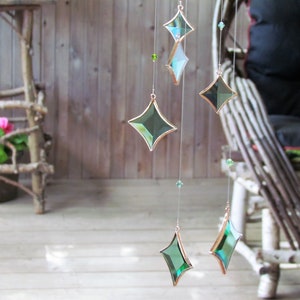 Green All Stars Hanging Mobile Green Glass Crystal and Copper Colors image 8