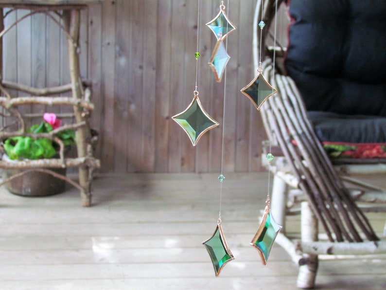 Green All Stars Hanging Mobile Green Glass Crystal and Copper Colors image 8