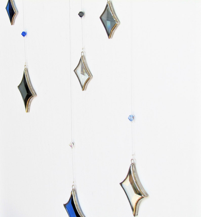 All Stars Hanging Mobile Blue, Gray Grey and Clear Glass Crystal and Silver Colors Made in Canada image 7