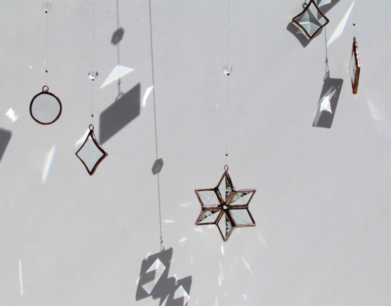 Geometric Mobile of Glass Crystal and Copper image 1