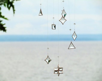 Hanging Geometric Mobile Glass Crystal Copper Handmade Stained Glass Art Mobile