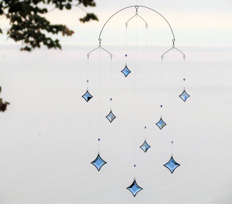 Blue All Stars Hanging Mobile Clear Glass Crystal and Silver Colors image 2