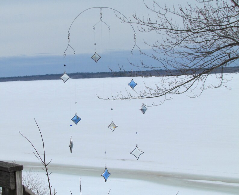 All Stars Hanging Mobile Blue, Gray Grey and Clear Glass Crystal and Silver Colors Made in Canada image 9