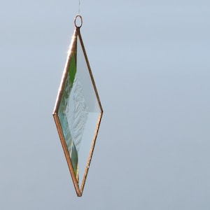 Clear and Copper Frosty Diamond Shaped Beveled Stained Glass Suncatcher Ornament Made in Canada image 1