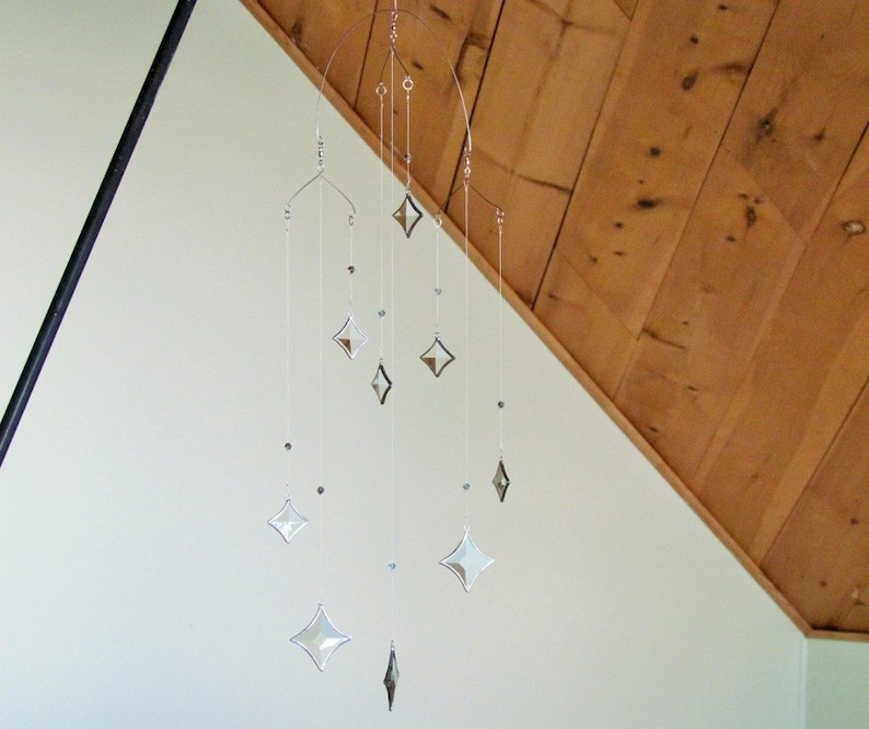 All Stars Hanging Mobile Clear Glass Crystal and Silver Colors image 4