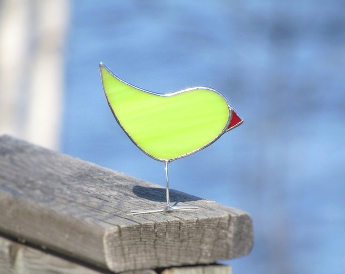 Lime Green Stained Glass Bird Suncatcher Summer Chick Ornament Etsy