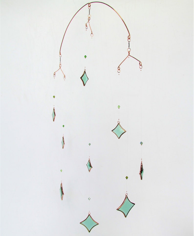 Green All Stars Hanging Mobile Green Glass Crystal and Copper Colors image 9