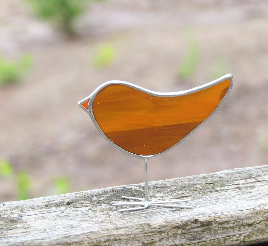 Stained Glass Bird Suncatcher Amber Chick Ornament Yellow Etsy