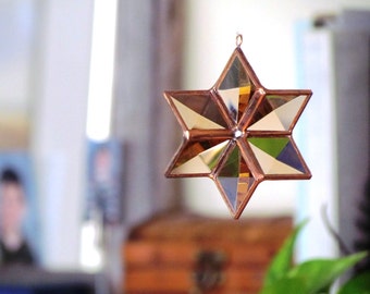 3D Peach Copper Glass Star Suncatcher Home and Garden Decor Six Point Stained Glass Star Ornament Handmade in Canada