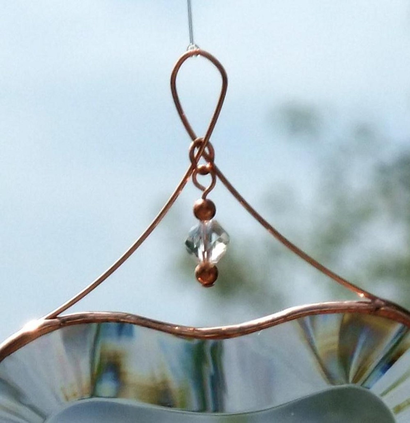 Clear Beveled Glass Heart Ornament with Beads and a Copper Etsy