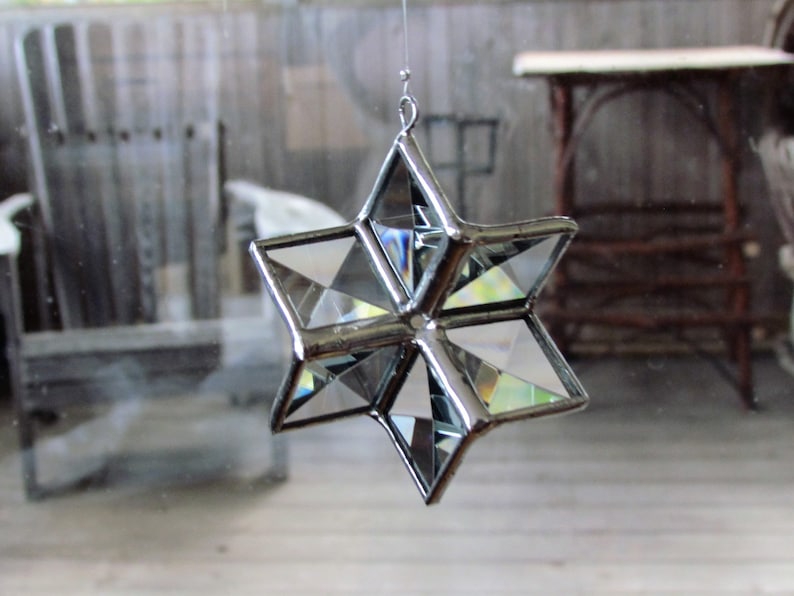 Clear Beveled Stained Glass Geometric Mobile image 8