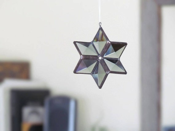 GREEN Stained glass six point star ornament