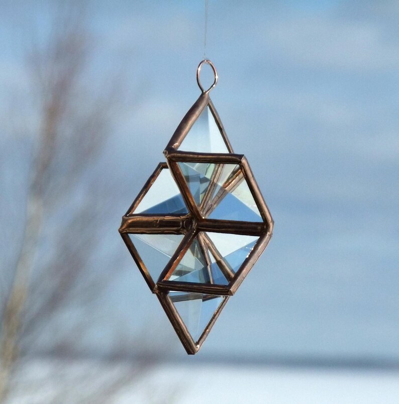 Stained Glass Star Ornament 3D Clear Copper Beveled Six Point Etsy