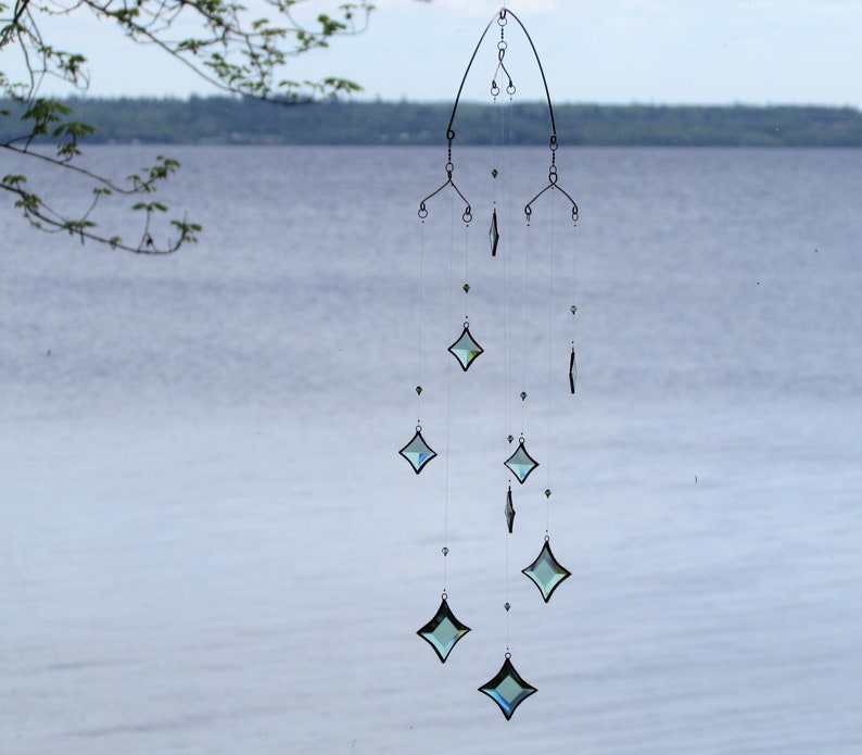 Green All Stars Hanging Mobile Green Glass Crystal and Copper Colors image 3