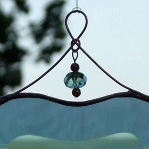 Green Beveled Stained Glass Heart Suncatcher with Beads and a Copper Line image 4